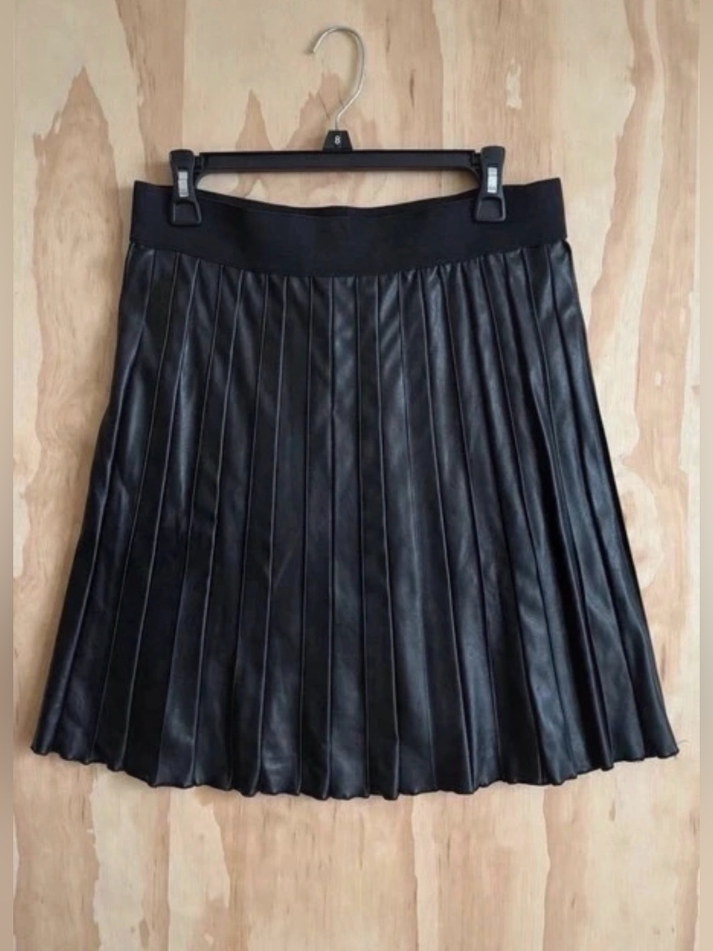 Alfani Pleated Faux Leather Black Skirt size 8